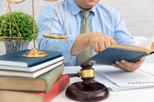 An attorney reviewing notarized legal documents